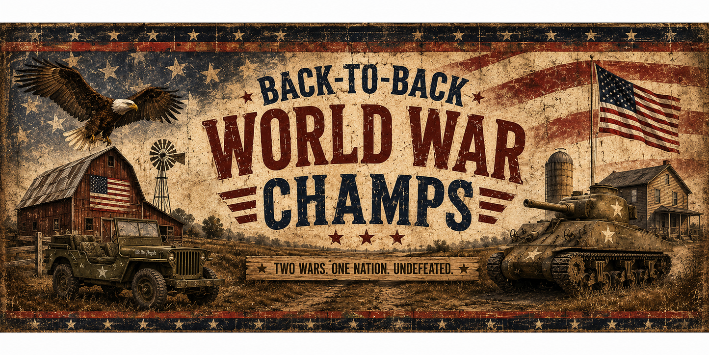 Back-to-Back World War Champs 20oz Skinny Tumbler | Patriotic American Flag WWII Military Veteran Gift | Eagle Jeep Tank Cup